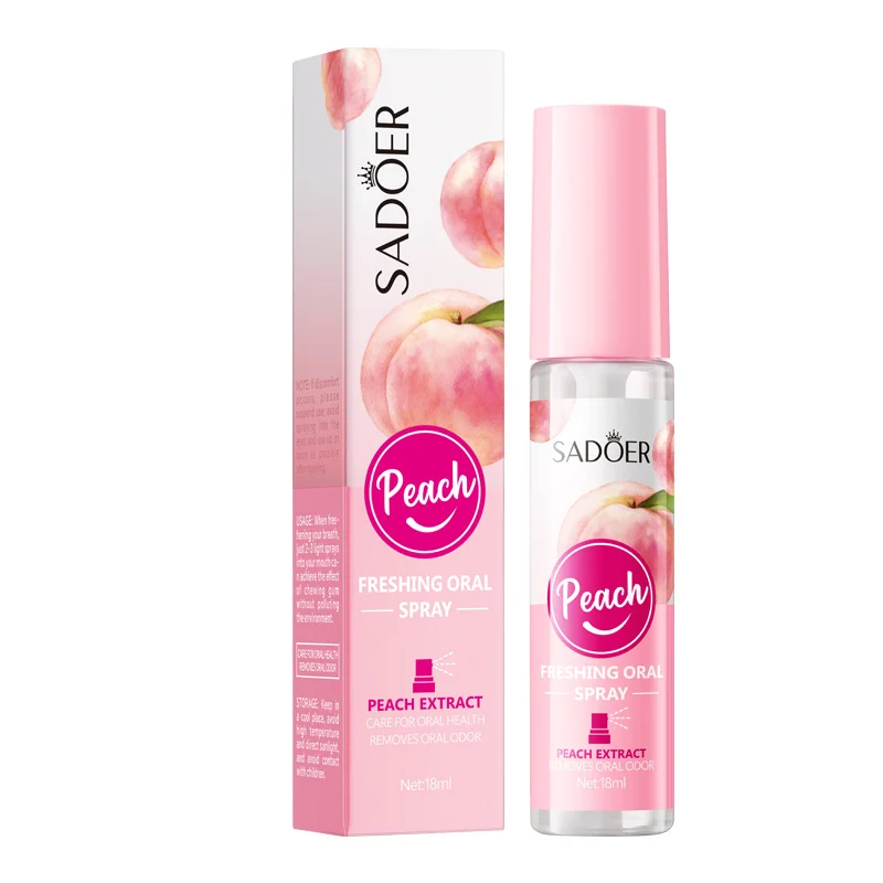 oral-freshening-spray-18ml-mint-lemon-peach-vel-s79ueq8m-1 SADOER Mint Fresh Oral Spray 18ml bottle showing portable design for removing bad breath